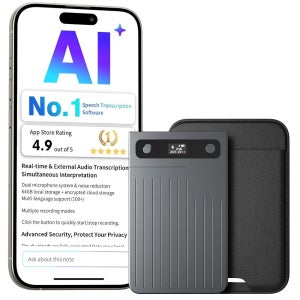 AI 음성 녹음기, 앱 제어 기능이 있는 노트 테이커 64GB, 기술 전사 및 요약 무료, 121개 언어, 회의 통화용 오디오 녹음기 장치, 초슬림 / 디스플레이, 마그네틱 케이스