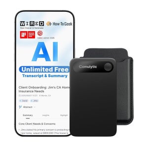 Comulytic Note Pro AI 음성 녹음기, 무제한 전사 및 요약, 노트 녹음 장치 w/Case, 앱 제어, 통화, 회의, 강의, 인터뷰를 위한 113개 언어, 블랙