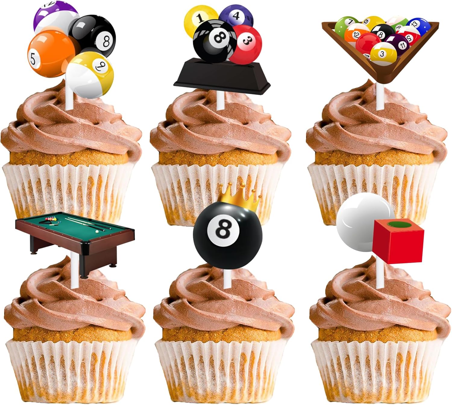 18個グリッタービリヤードデザートカップケーキトッパースポーツテーマ装飾用品男女誕生日おめでとう