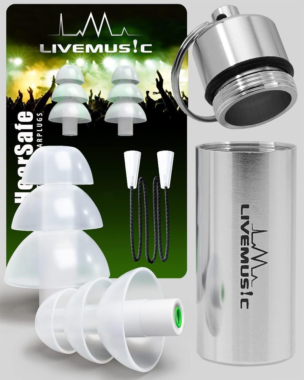 LiveMus!c 히어세이프 이어플러그 뮤지션 콘서트 드러머 DJ & 클럽빙용 고충실도 재사용 가능 편안함 소음 보호 취소(표준 크기) Standard