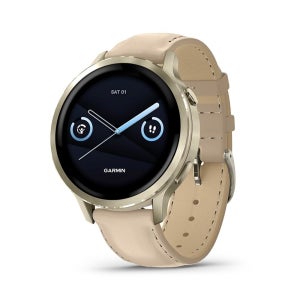 Garmin Venu 4, 41mm, 고급 건강 및 피트니스 GPS 스마트워치, 밝은 컬러 디스플레이, 내장 손전등, 배터리 수명 10일, Lunar Gold / Bone 실리콘