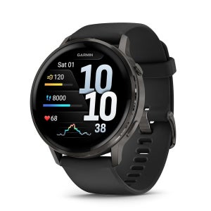 Garmin Venu 4, 45mm, 고급 건강 및 피트니스 GPS 스마트워치, 밝고 다채로운 디스플레이, 내장 손전등, 배터리 수명 12일, 블랙 실리콘 밴드 슬레이트