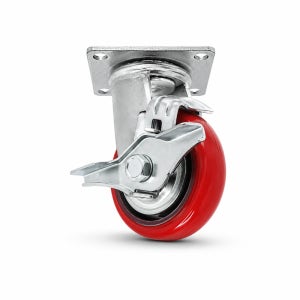 우레탄바퀴 4인치(10cm) 폭3.4cm 220kg 철대차캐스터 끌차 브레이크형(모카우레탄)