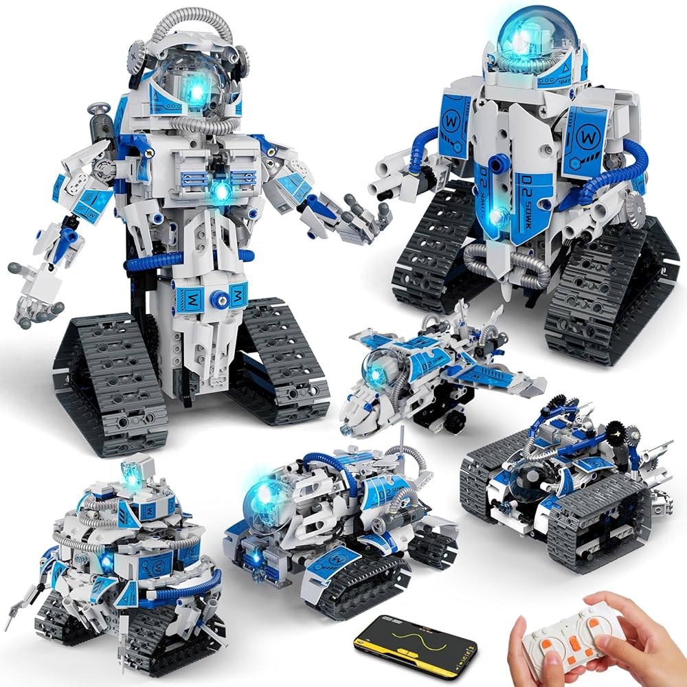 ACIKETO 6 in 1 STEM 로봇 빌딩 키트, 8-14세 이상 를 위한 780 PCS APP 및 원격 제어 공간 장난감, 엔지니어링 기술 코딩 남학생을 교육 과학 세트 생일