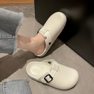 버클 방수 고무블로퍼 뮬 여자로퍼 2컬러 슬리퍼 여성 블랙
