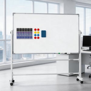 스탠드 화이트보드 양면 자석 칠판 높이조절 이동식 회전가능 150x90cm, 화이트