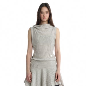 [트리밍버드]Crinkle Draped Hooded Sleeveless Dress [ Beige ]