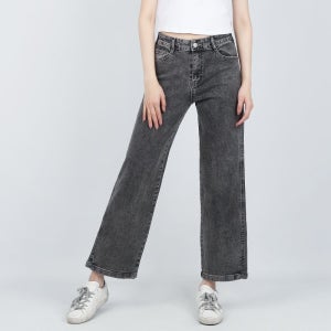 코너스톤 여성 청바지 허리밴딩 밑단 트임 와이드 그레이 W1D2351