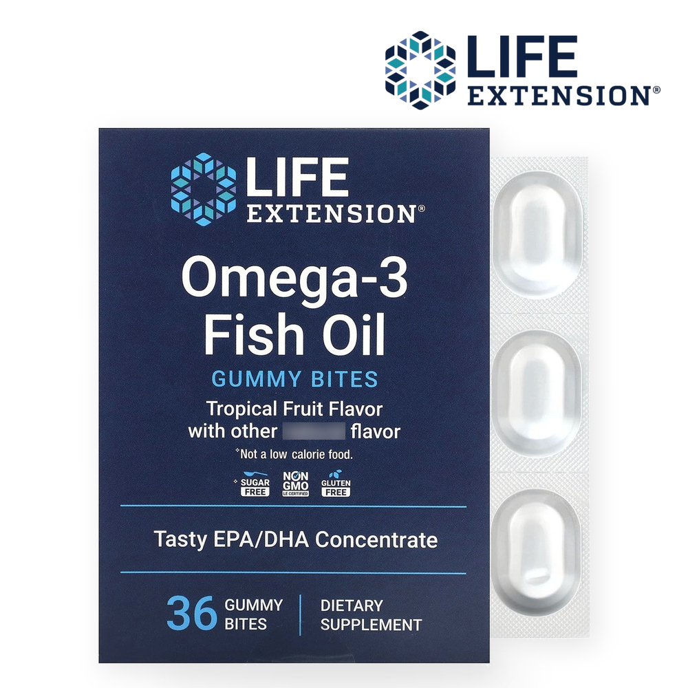 라이프익스텐션 <b>오메가3</b> <b>피쉬</b> 오일 바이츠 열대 과일 750mg 36<b>구미</b>