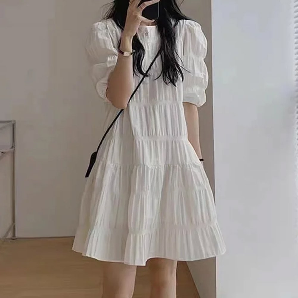 여성 플리츠 미니원피스 민소매 루즈핏 화이트 드레스 검정색 S