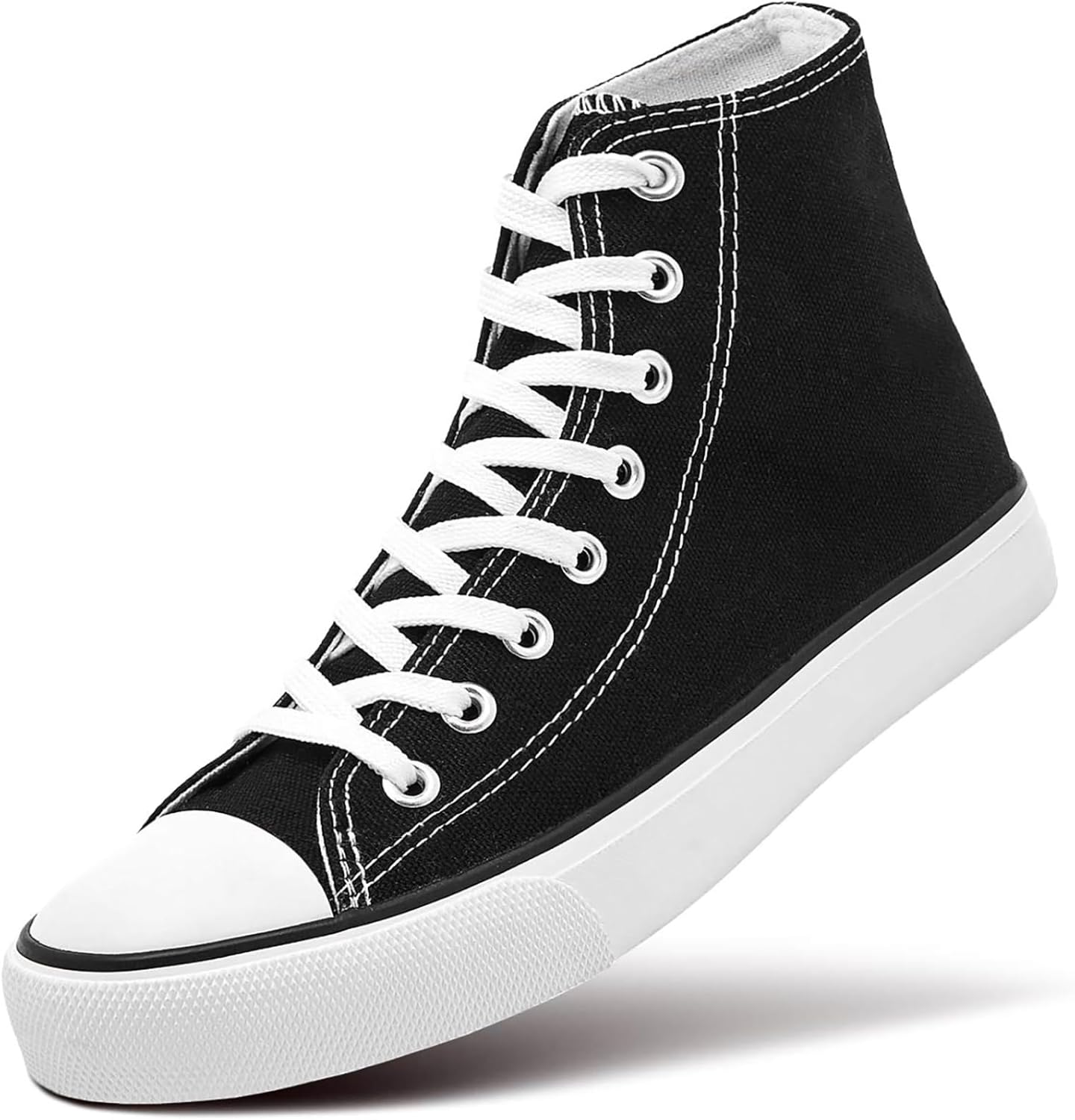 여성 캔버스 스니커즈 하이탑 레이스업 캐주얼 워킹화 9 High-top Black