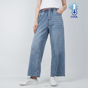 코너스톤 여성 청바지 샌딩 밴딩 와이드 미디엄블루 W2D1512