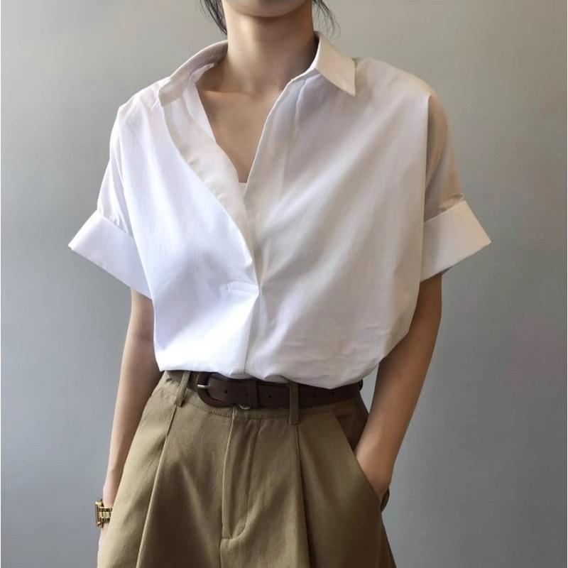 엘럽 여성 블라우스/셔츠 셔츠 상의 여름 슬림핏 뉴템 반팔 빈티지