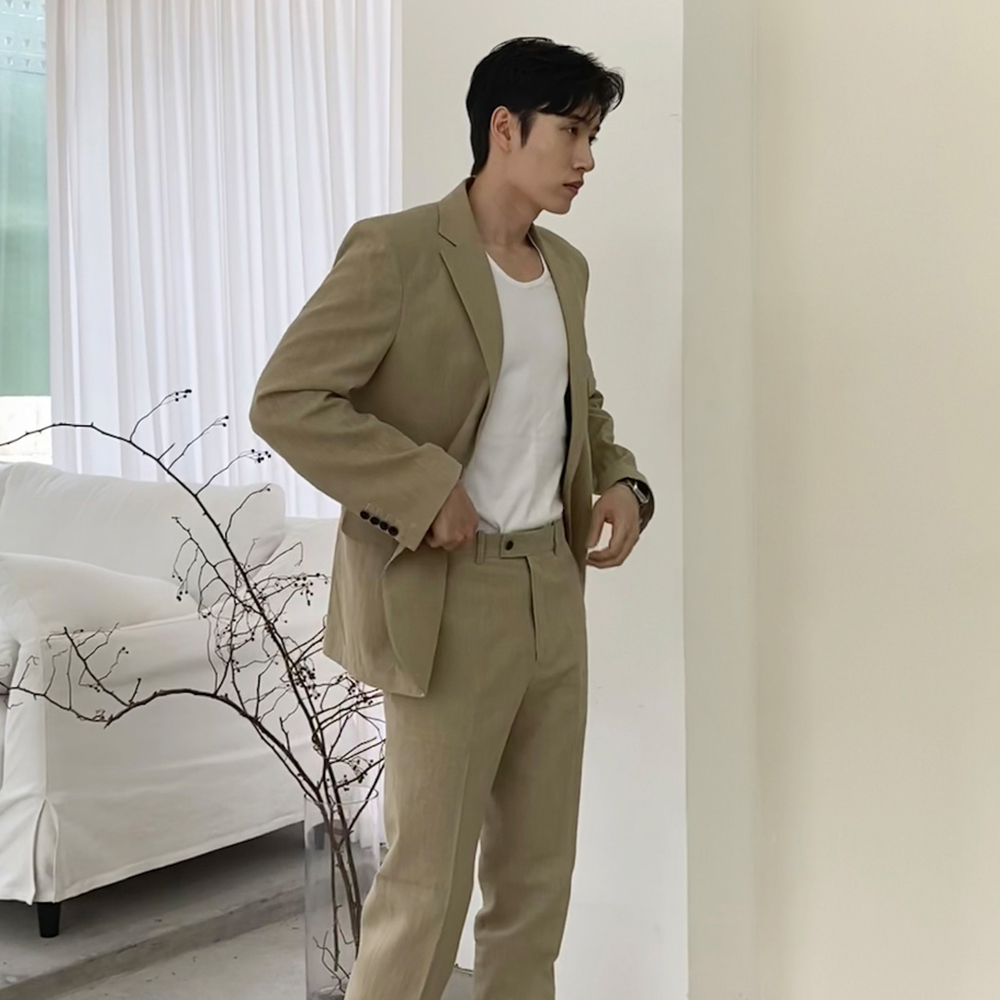 남자 린넨 수트 세트 여름 정장 하객룩 데이트룩 싱글 셋업