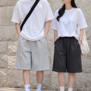 와우코지 남녀공용 6부 와이드 핀턱 트레이닝 반바지 오코텍스 코튼테리 하프 버뮤다 팬츠