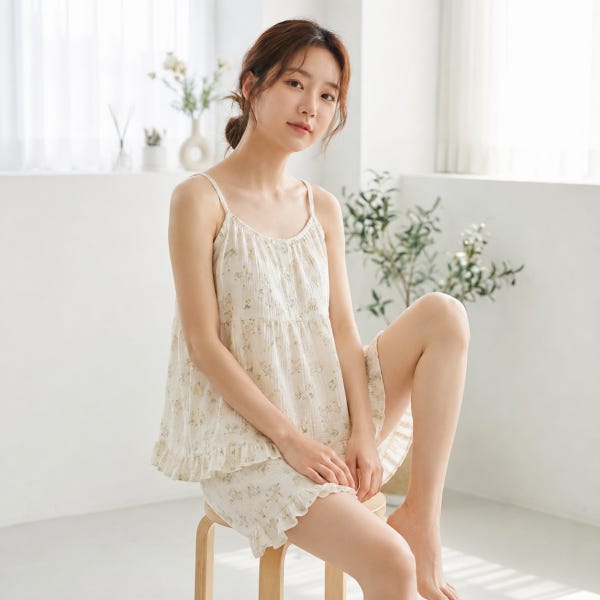 코코부 여성 잠옷 홈웨어 순면 이중 거즈면 요루면 여름 나시 파자마 세트