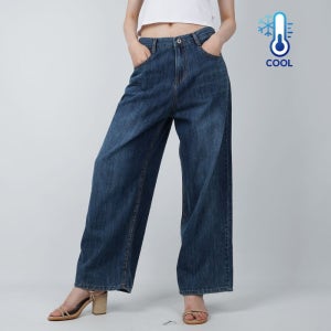 코너스톤 [국내생산] 여성 청바지 루즈 와이드 다크블루 W2D2518