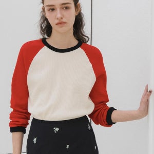 [언에디트]Q Raglan Waffle Tshirt Ivory Red