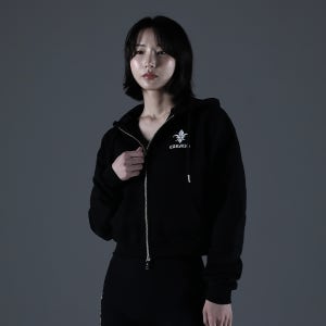 카미드 노블 레터링 크롭후드집업 여성 후드집업 [블랙]