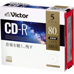 Victor 음악용 CD-R 80분 5장 화이트 프린터블 AR80FP5J1 AR80FP5J1 5장 1세트