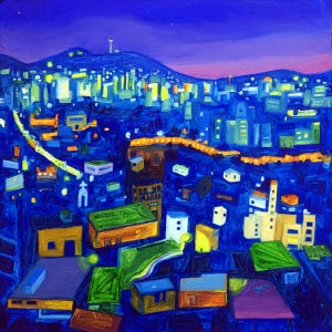 [헉의 그림] 작가 그림 거실 매장 자녀방 인테리어 나무액자 유화 풍경화 6호 마을