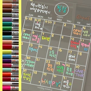 형광 아크릴 글라스 LED 페인트 화이트 블랙보드 12색 24색 보드 마카펜