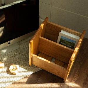 HUNG9 STUDIO 레드오크 원목 LP 수납 선반 2단 35cm 빈티지 책꽂이 잡지수납