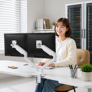모니터암 브라켓 메커니컬 스프링 듀얼 LED 15인치 32인치 까지 VESA 최대 W100xH100mm 거치대