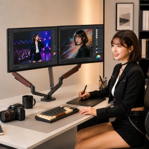 모던스프링 듀얼 모니터암 브라켓 거치대 LED 15인치 32인까지 적용 VESA 최대 W100xH100mm