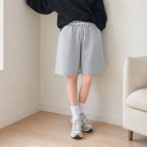 여성 5부 쭈리 면 코튼 밴딩 트레이닝 반바지 군살 커버 홈웨어