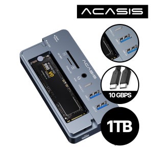아카시스 CM073 + M.2 NVME 외장SSD 1TB 마이크론 탑재 10-in-1 10Gbps 멀티 도킹스테이션 외장하드