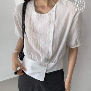 (일부당일) 루체 라운드넥 셔링 언발 반팔 블라우스 (3color)