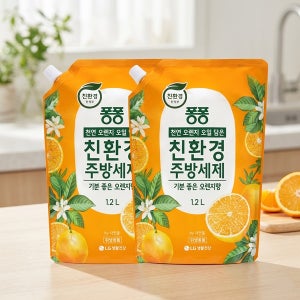 퐁퐁 오렌지 오일 담은 친환경 주방세제 기분 좋은 오렌지향 리필 1.2L 2개