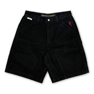 WASHED CANVAS CARPENTER BERMUDA PANTS BLACK