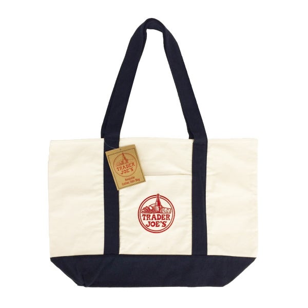 트레이더조 Trader Joes 라지사이즈 캔버스 에코백 네이비 그린 퍼플