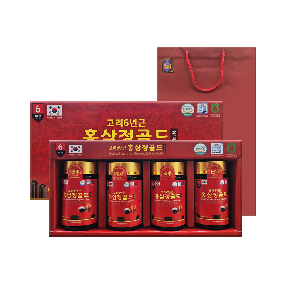 6년근 <b>고려 홍삼정</b> 진액 온가족 부모님 <b>직장인</b> 240g 4병