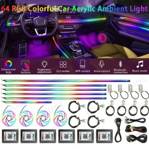 자동차 LED 무드등 64색 RGB 앱 제어 아크릴 분위기 조명