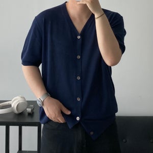 남자가디건 반팔 브이넥 새턴