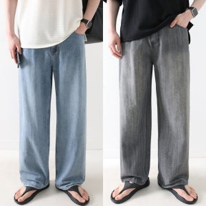 [1+1][S~3XL] 렌느 뒷밴딩 와이드 데님 팬츠 남자 여름 청바지 ZZBDM101