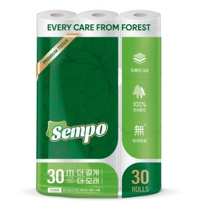 [빠른출고] 셈포 3겹 화장지 천연펄프 먼지없는 두루마리휴지 30m, 30롤, 1팩