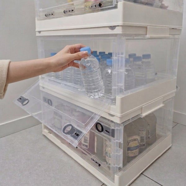 투명 폴딩박스 대형 리빙박스 옷정리함 펜트리수납함 팬트리정리함 옷장수납함 접이식 적층