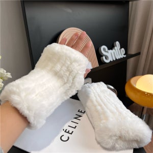보송보송 토끼 털 모피 팔 토시 암 워머 22cm