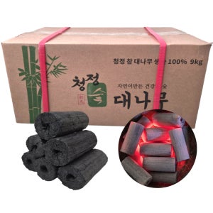 100%대나무 참숯 비장탄 바베큐 청정원형대나무숯 기본형9kg 고기구이 캠핑숯 고화력 무연
