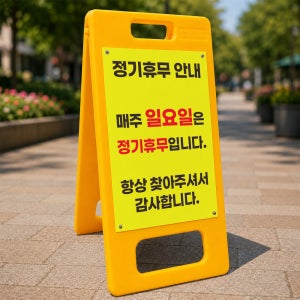 정기휴무안내 일요일 감사합니다 플라스틱 A형 입간판 주문제작 접이식 이동식 PE 안내판 중 단면