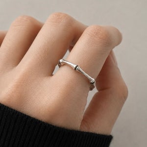 [아뉴] 925silver 뱀부 블랙 마디 데일리 레이어드 오픈링 실버반지