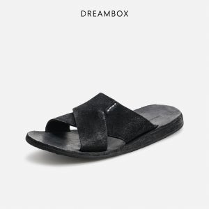 DREAMBOX 워시드 말가죽 남성 통기성 편안한 슬리퍼 슬라이드 샌들