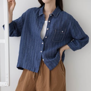 후다 린넨100 줄지 썸머 셔츠 아우터 남방