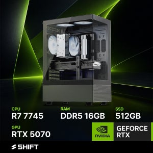 주연테크 시프트 AMD 라이젠7 7745 RTX 5070 DDR5 16G NVMe 512G 게이밍 컴퓨터 D374557-16G512G 블랙