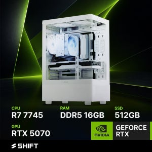 주연테크 시프트 AMD 라이젠7 7745 RTX 5070 DDR5 16G NVMe 512G 게이밍 컴퓨터 D374557-16G512G 화이트