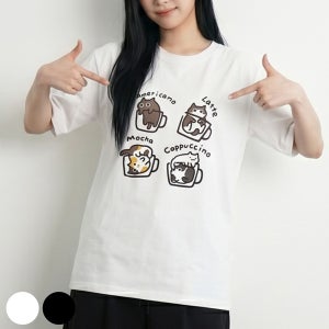 [나만 없어 고양이] 코튼 100% 커피냥 반팔 티셔츠 (화이트, 블랙)